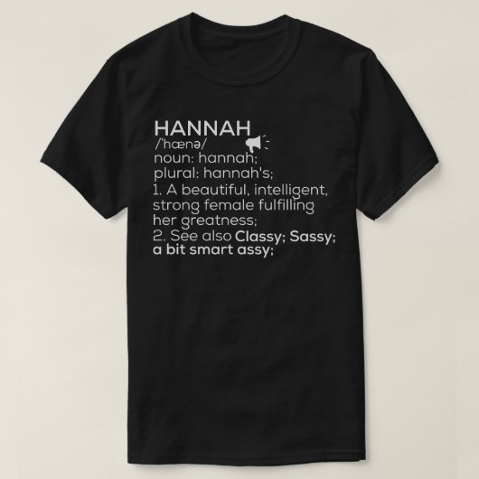 T-shirt Hannah Nom Définition Hannah Nom féminin 1 (Design devant)