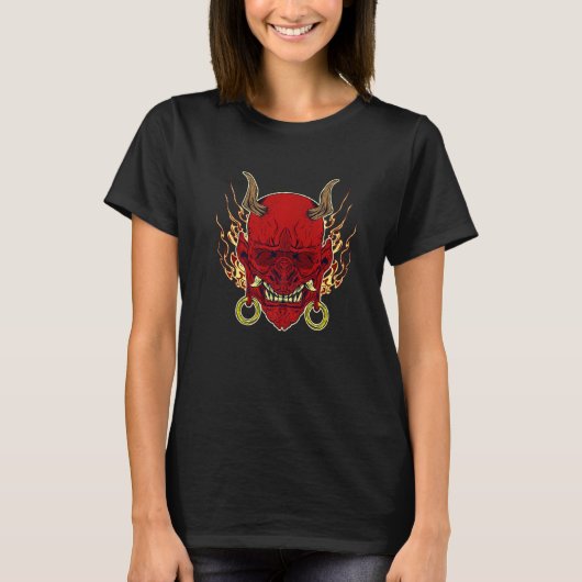 T-shirt Hannya traditionnel japonais Demon Oni Masque Roug (Devant)