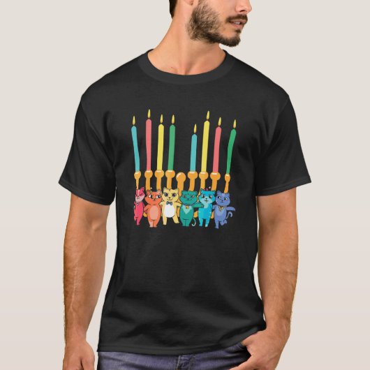 T-shirt Hanoukka Cat Menorah Décoration Pour Kitten Juif (Devant)