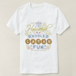 T-shirt Hanoukka est un amusement entier de Latke drôle<br><div class="desc">Ce T-shirt de Hanoukka comporte l'expression humoristique,  "Hanoukka est un amusement entier de latke." La conception inclut des dessins des dreidels,  d'un menorah,  de l'étoile de David et de plus d'embellissements. La palette de couleurs est gris-bleue,  rouge-clair,  or et brun.</div>
