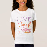 T-shirt Hanoukka "Live Laugh Love a Latke"<br><div class="desc">Hanoukka "Live Laugh Love a Latke" T-shirt filles Personnalisez en ajoutant du texte à la chemise. Utilisez votre style de police, votre couleur et votre taille préférés. L'élément design peut être transféré à d'autres produits zazzle. Style : Girls' Fine Jersey T-Shirt Elle saura toujours quoi porter avec ce T-shirt polyvalent...</div>