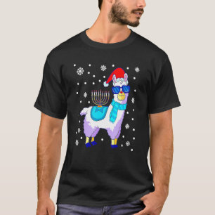 T-shirt Hanoukka Llama Menorah Alpaca Santa Hat Noël