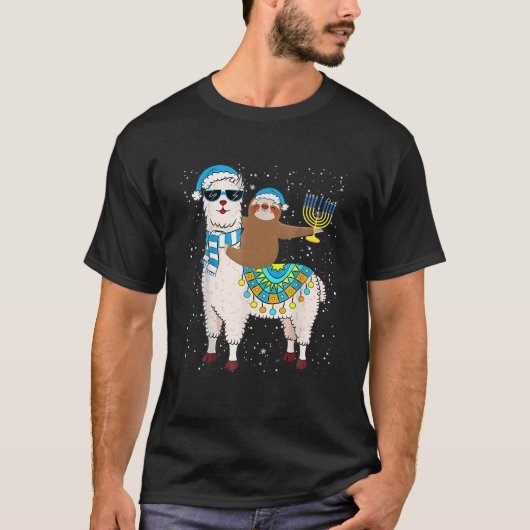 T-shirt Hanoukka Llamakah Llama Sloth Happy Hanoukka (Devant)