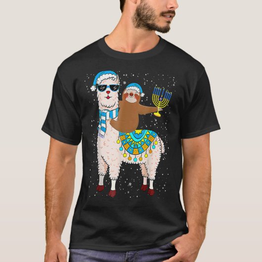 T-shirt Hanoukka Llamakah Llama Sloth Happy Hanoukka Chanu (Devant)