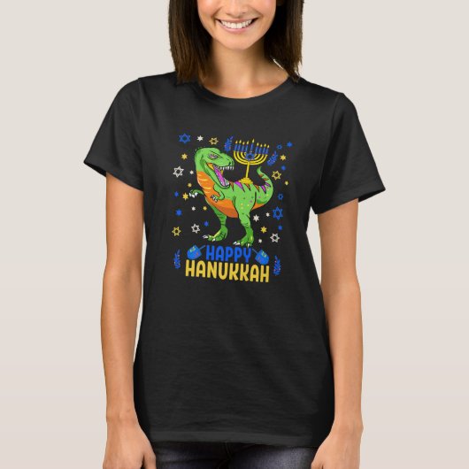T-shirt Hanoukka Menorah TRex Dinosaur Funny Chanukah (Devant)