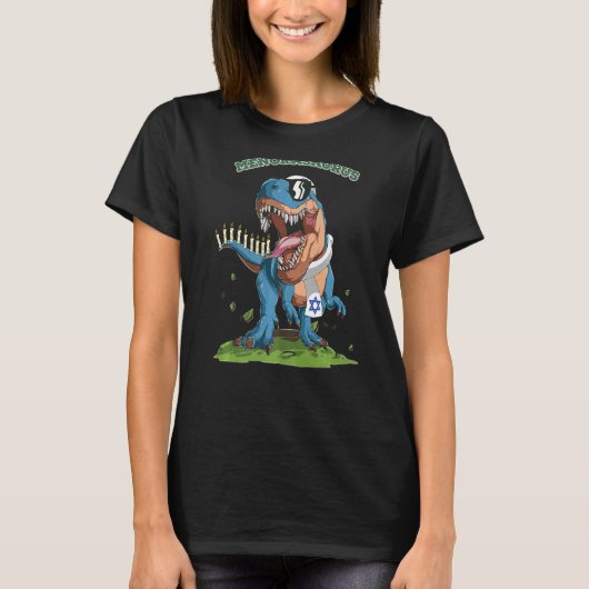 T-shirt Hanoukka Menorasaurus juif Menorah Rex Dinosaur (Devant)