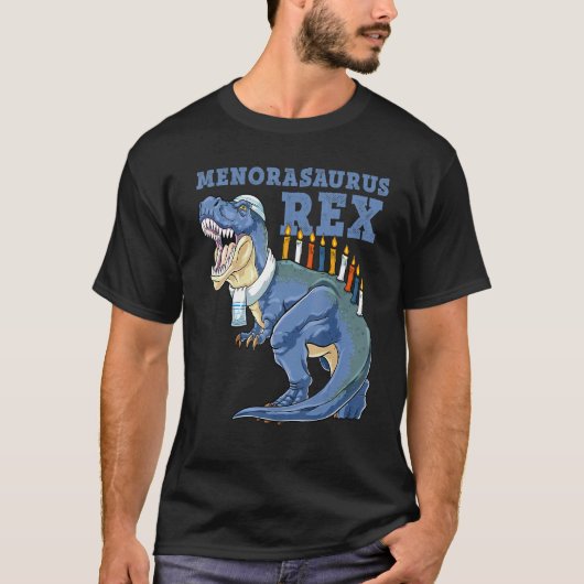 T-shirt Hanoukka T Rex Menorasaurus Rex Dinosaur Menorah (Devant)