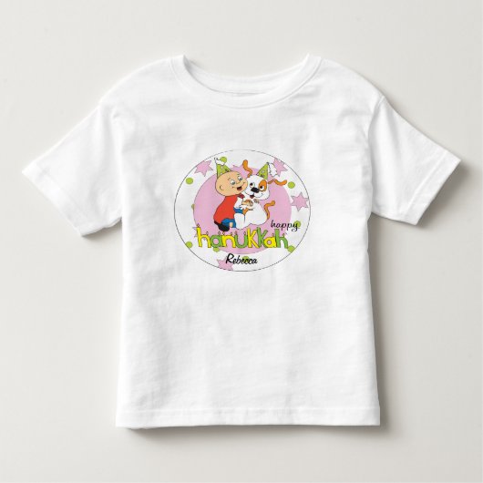 T-shirt Hanoukka Toddler/Chien/Vert/Rose (Devant)