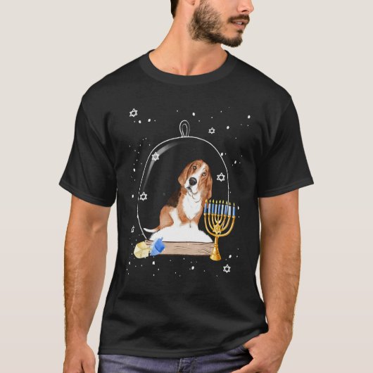 T-shirt Hanukkah Basset Hound Dog Snow Globe Pajama (Devant)