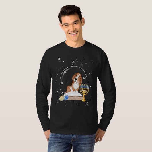 T-shirt Hanukkah Basset Hound Dog Snow Globe Pajama (Devant entier)