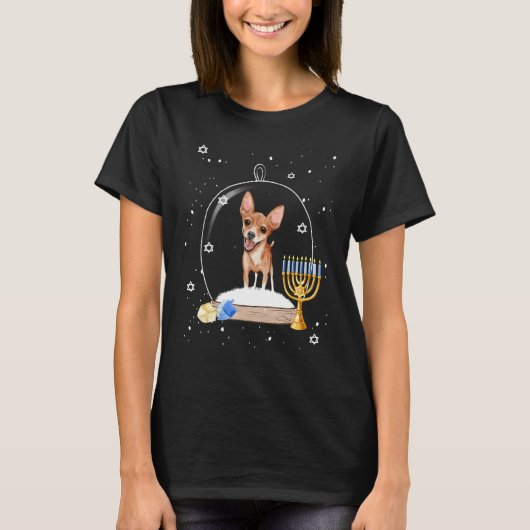 T-shirt Hanukkah Chihuahua Dog Snow Globe Pajama (Devant)