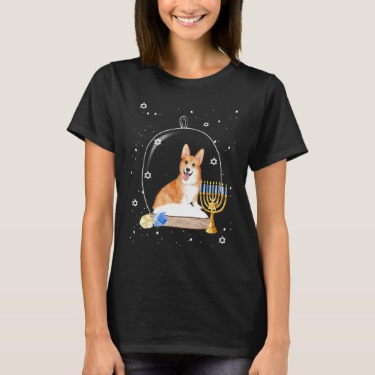 T-shirt Hanukkah Corgi Dog Snow Globe Pajama (Devant)