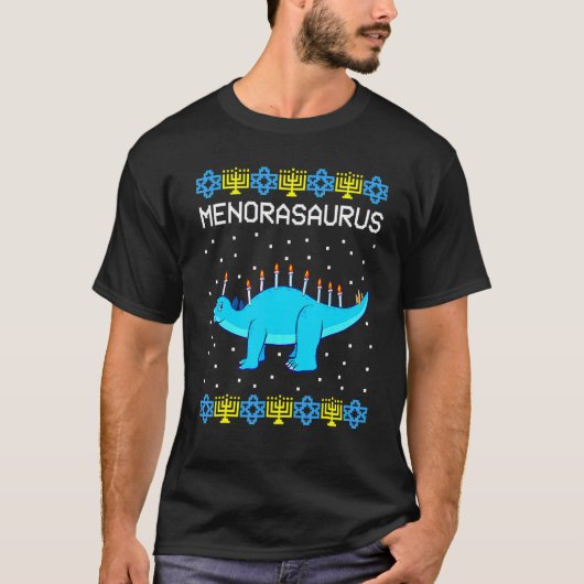 T-shirt Hanukkah Dinosaur Menorasaurus Ugly Sweater   Dino (Devant)