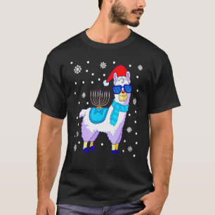 T-shirt Hanukkah Lama Ménorah Alpaca Chapeau de Père Noël
