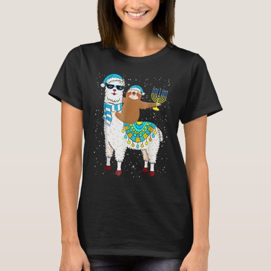 T-shirt Hanukkah Llamakah Llama Sloth Happy Hanukkah Chanu (Devant)