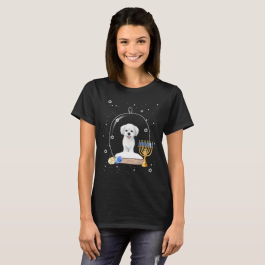 T-shirt Hanukkah Maltese Dog Snow Globe Pajama (Devant entier)