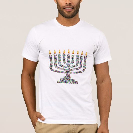 T-shirt Hanukkiah et Shalom fabriqués avec des pierres pré (Devant)