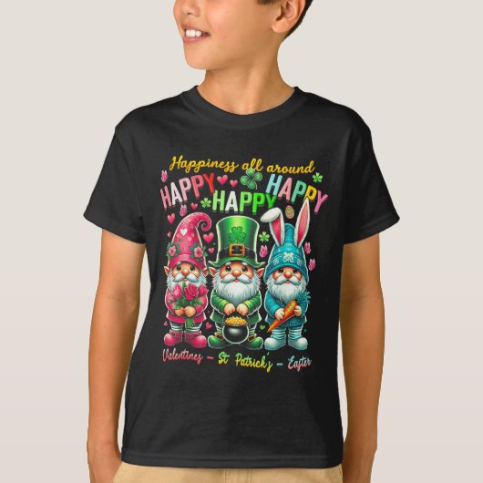 T-shirt Hapness Allaround Gnome Happy Valentine St Patrick (Devant)