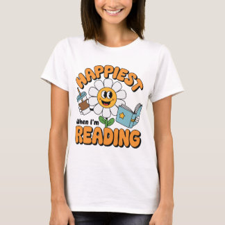 T-shirt Happiest When I’m Reading – Cute Daisy Book Lover
