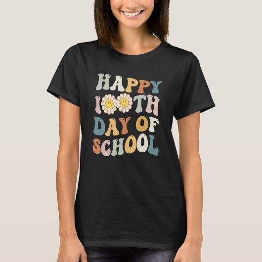 T-shirt Happy 100 Days of School for Teacher Retro Groovy  (Devant)