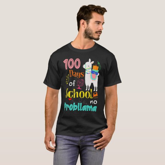 T-shirt Happy 100 Days Of School No Problama School Llama (Devant entier)