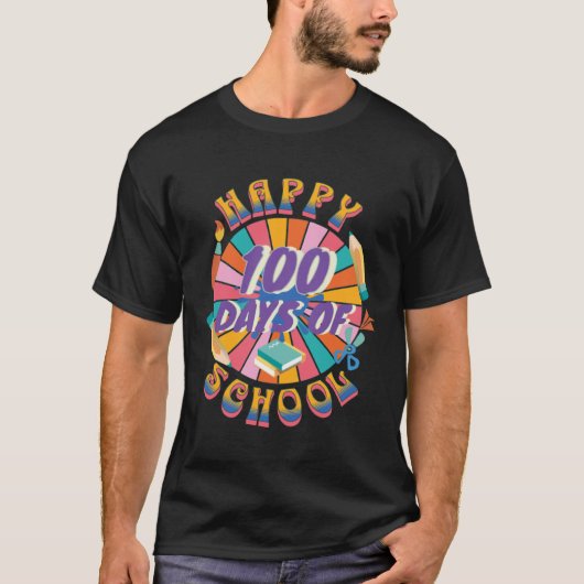 T-shirt Happy 100 Days Of School Retro Groovy 100 Days (Devant)