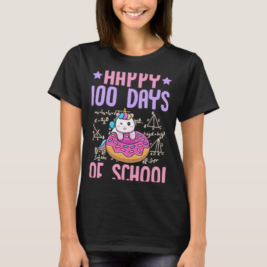 T-shirt Happy 100 Days Of School Unicorn Donut Math Teache (Devant)