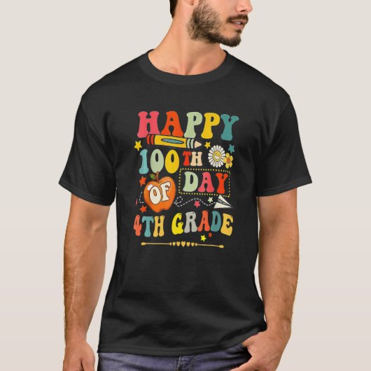 T-shirt Happy 100th Day Of 4th Grade Funny 100 Days School (Devant)