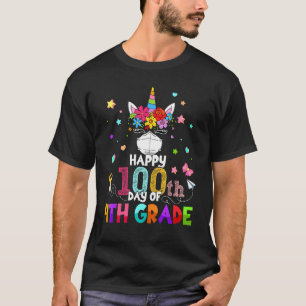 T-shirt Happy 100th Day Of 4th Grade Unicorn Face Mask Tea