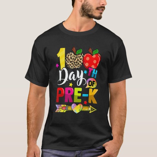 T-shirt Happy 100th Day Of Pre K Leopard Teacher 100th Day (Devant)