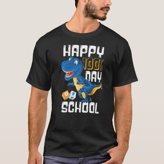T-shirt Happy 100th Day of School Boys Rex Dinosaur Party (Devant)