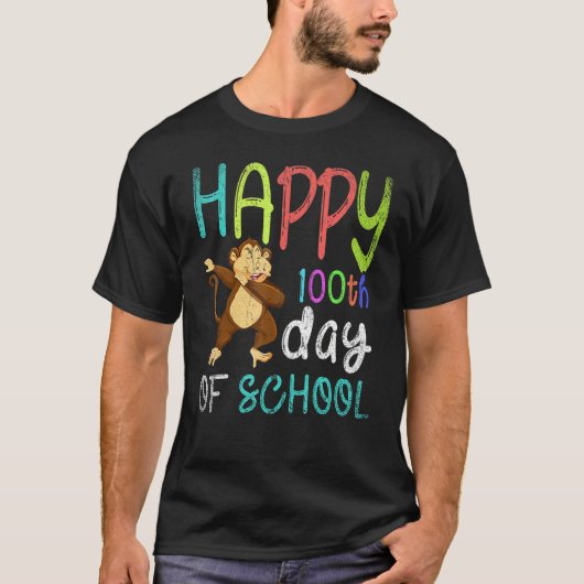 T-shirt Happy 100th Day Of School Dabbing Monkey 100 Days  (Devant)