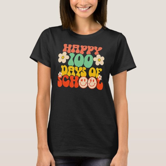 T-shirt Happy 100th Day Of School Teacher Kids Retro Groov (Devant)