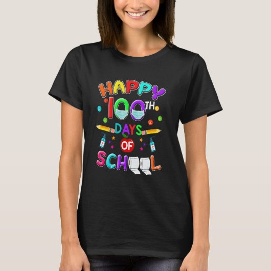 T-shirt Happy 100th Day Of School Teacher Mask 100 Days Qu (Devant)