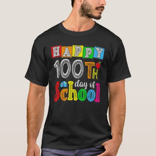 T-shirt Happy 100th day of school teacher student 100 days (Devant)