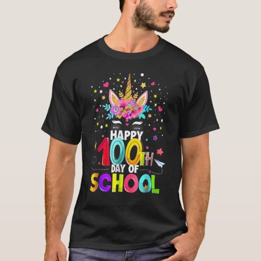 T-shirt Happy 100th Day Of School Unicorn Face Mask Virtua (Devant)
