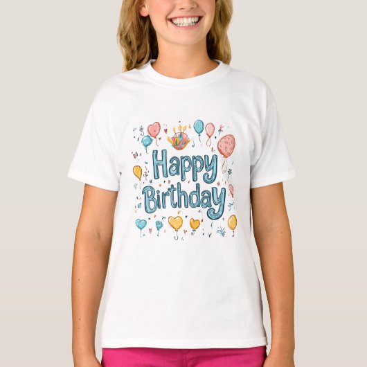 T-shirt Happy 1st Birthday – Cute balloon (Devant)
