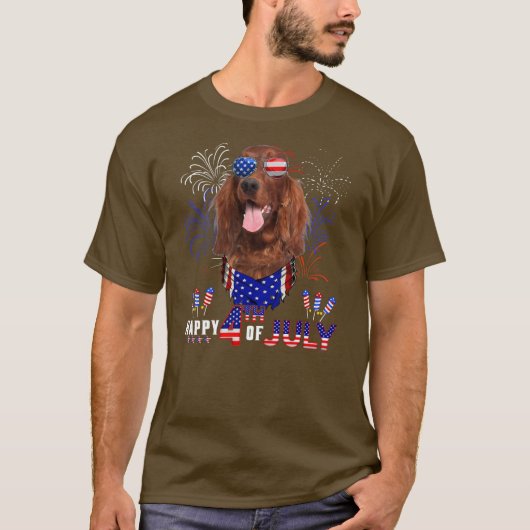 T-shirt Happy 4th Of July American Flag Irish Setter (Devant)