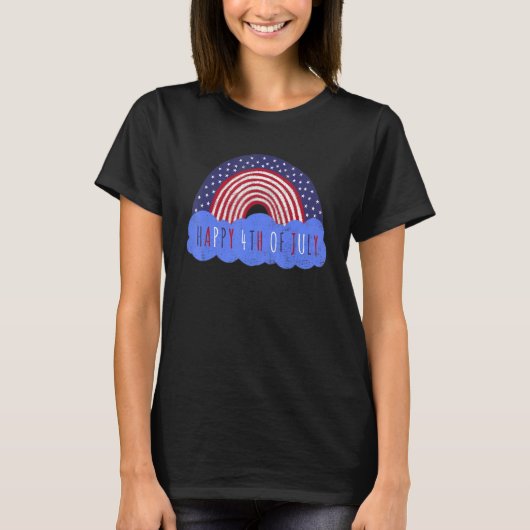 T-shirt Happy 4th Of July American Flag Rainbow 1 (Devant)