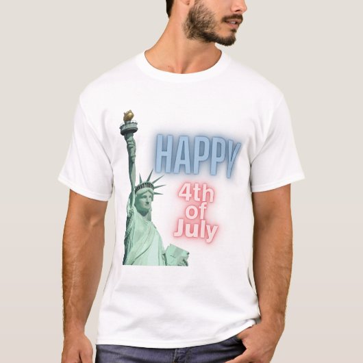 T-shirt Happy 4th of July Lady Liberty Neon (Devant)