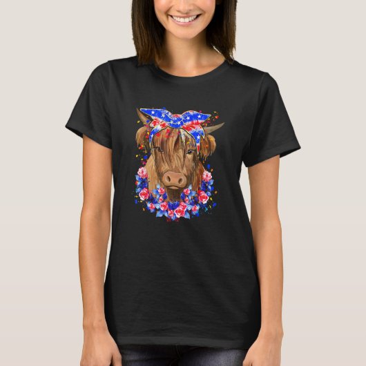 T-shirt Happy 4th Of July Long Haired Calf USA Patriotic C (Devant)