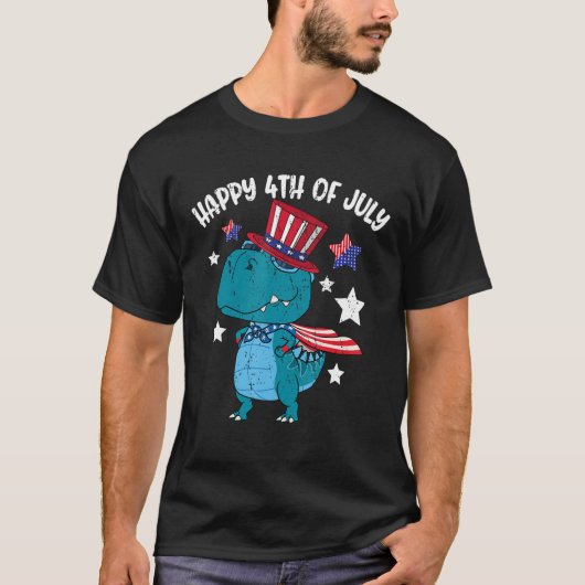 T-shirt Happy 4th Of July Rex Dino Dinosaur (Devant)