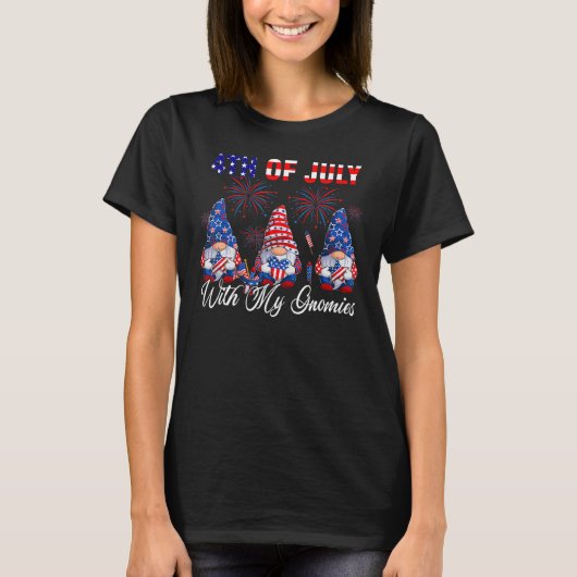 T-shirt Happy 4th Of July Three Gnomes Proud American Flag (Devant)