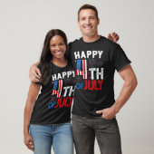 T-shirt Happy 4th Of July USA Flag Fireworks Firecrackers  (Unisexe)