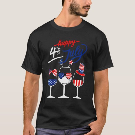 T-shirt Happy 4th Of July Wine Glass US American Flag  Dri (Devant)