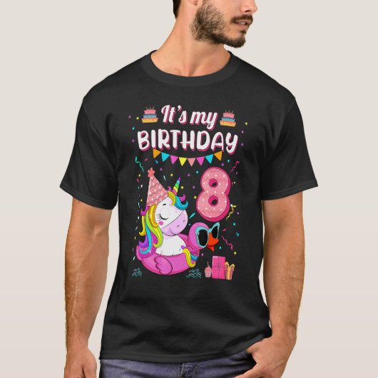 T-shirt Happy 8e anniversaire fille Unicorn Canard Float é (Devant)