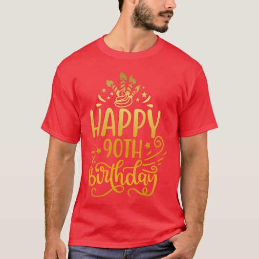 T-shirt Happy 90th Birthday Presents 90 Year Old Gift Gold (Devant)