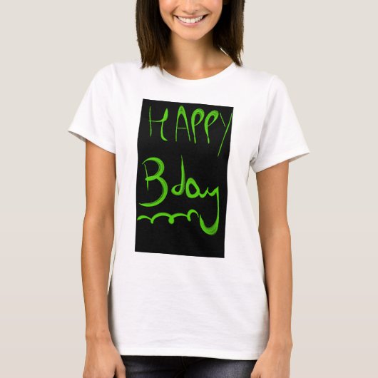T-shirt Happy Bday birthday neon green letters (Devant)