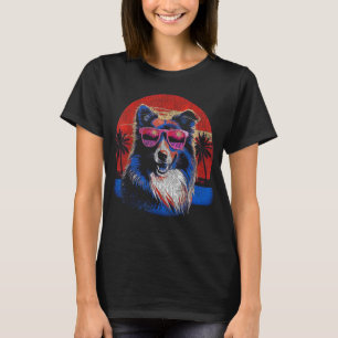 T-shirt Happy Border Collie Avec Lunettes de soleil Vintag