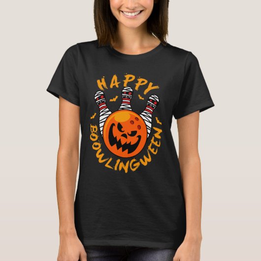 T-shirt Happy Bowlingween Halloween Bowling (Devant)